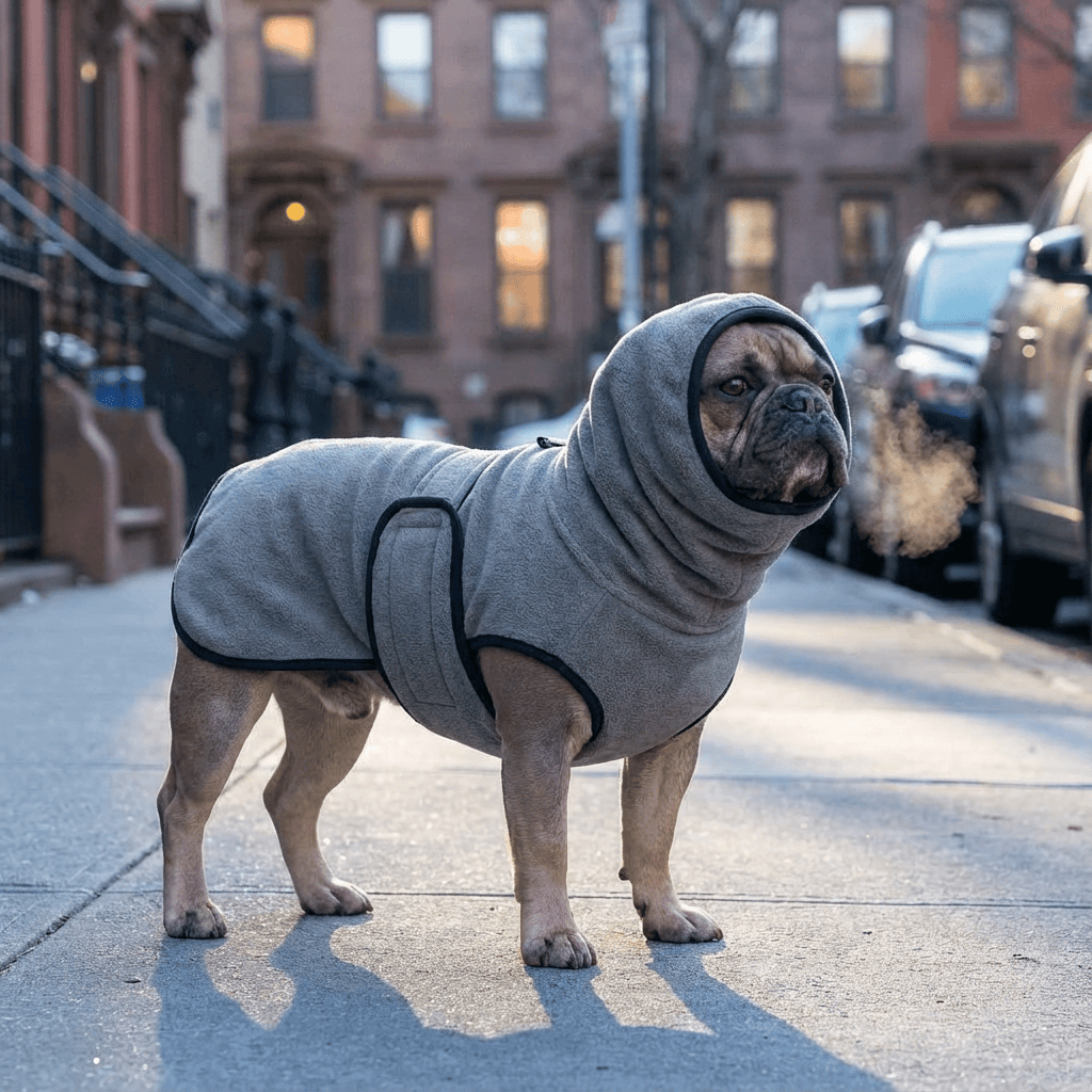 SnugPaws Winter Dog Coat on a dog, featuring plush fleece lining for warmth and comfort, perfect for Greyhounds and Whippets.