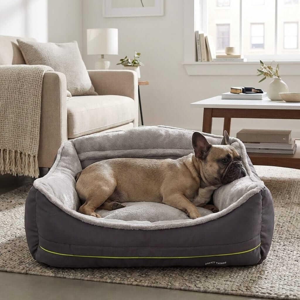 Sofa Style Waterproof Dog Bed with plush sleeping area and bolsters, perfect for dogs and cats to nap comfortably.