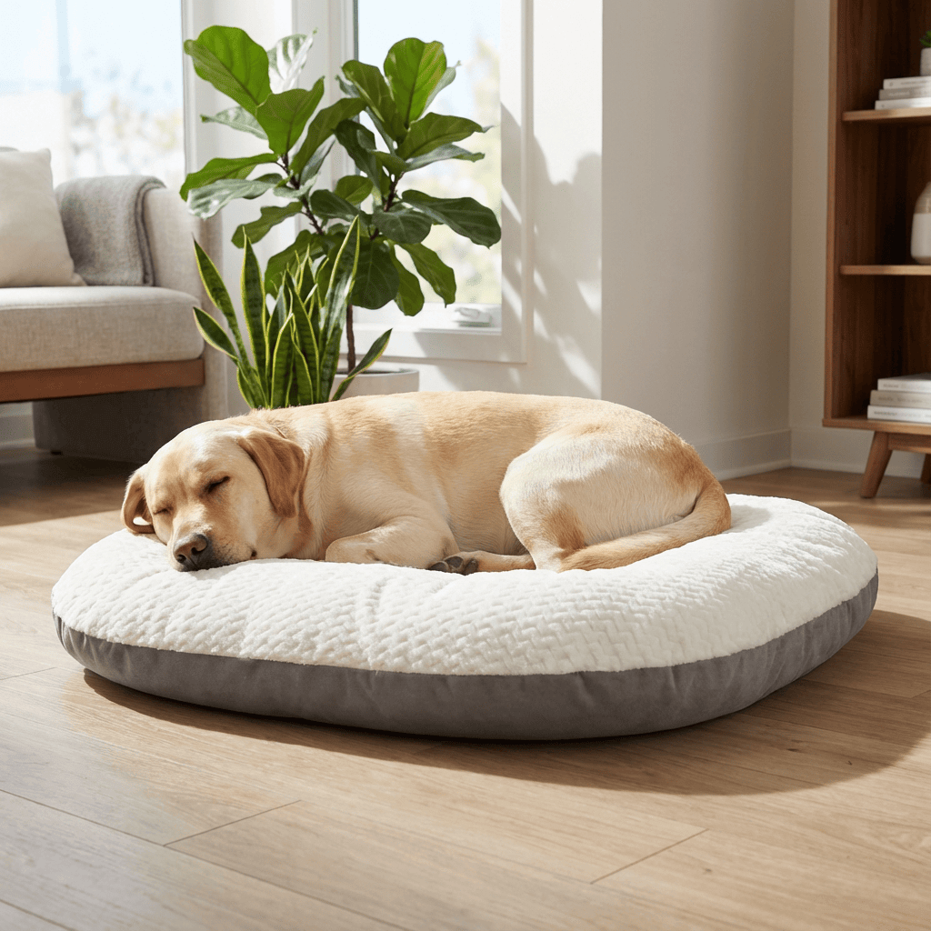 Soft Dog Bed Mat with plush cushion, perfect cozy bed for dogs and cats in a bright living space.