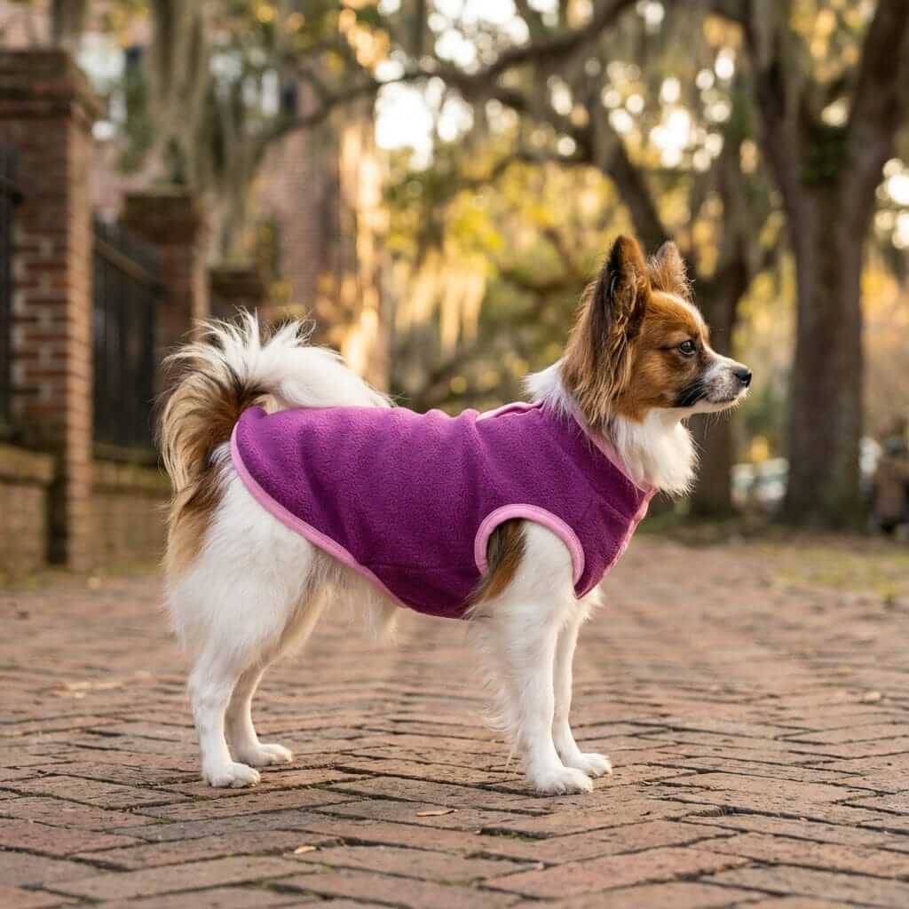 Soft Fleece Lightweight Dog Sweater on a dog, breathable and comfortable for cold weather, by Dogs & Cats.