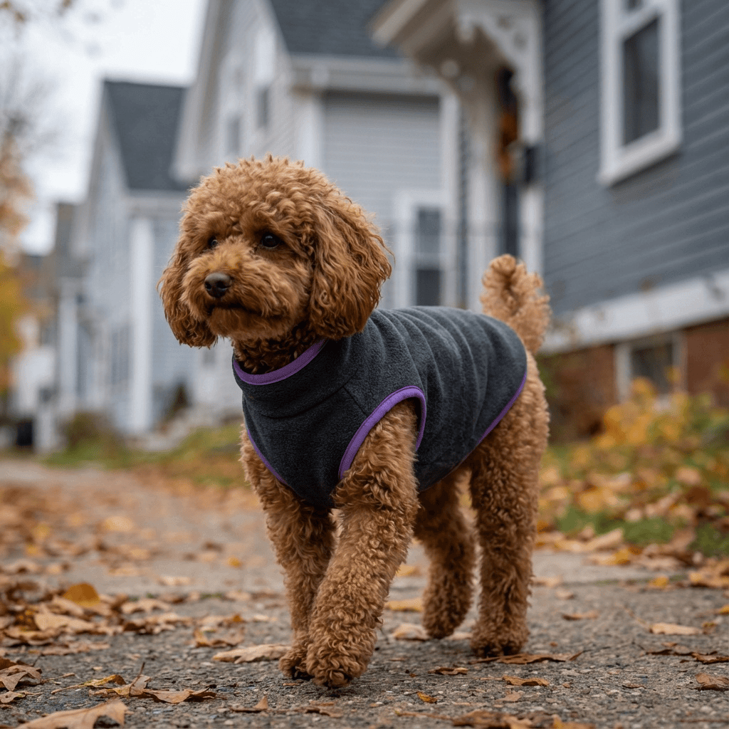 Soft Fleece Lightweight Dog Sweater on a stylish dog, showcasing warmth, comfort, and a breathable lightweight feel.