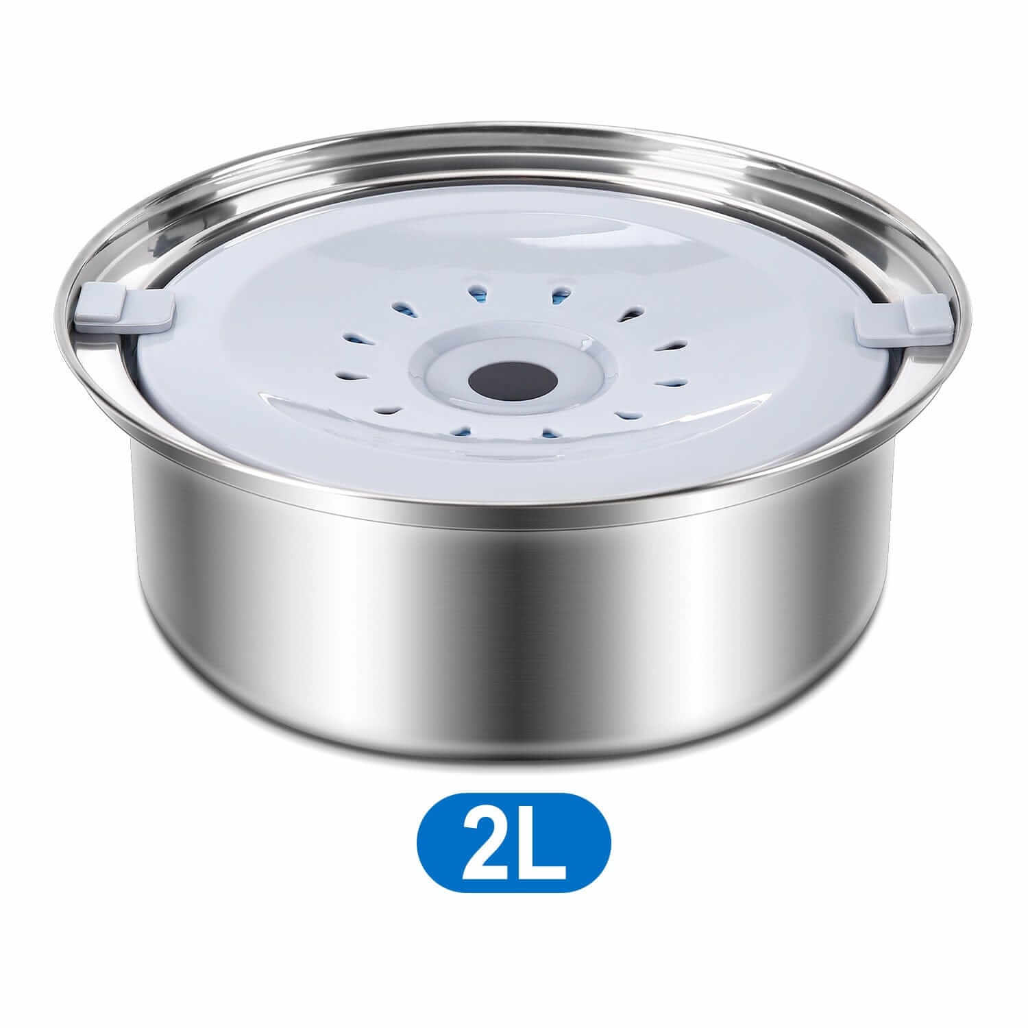 SplashGuard Dog Water Bowl innovative design with 2L capacity, durable stainless steel, prevents spills for dogs and cats.