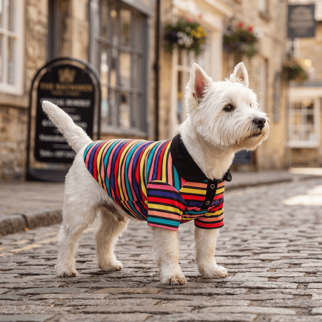 Sporty Stripe Pet Polo by Dogs & Cats, striped polo shirt for style and comfort in small dogs.