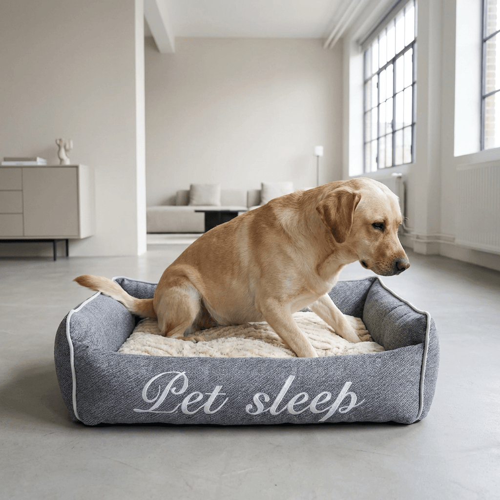 Square Pet Sleep Bed for dogs and cats, featuring soft polyester filling and stylish embroidery.