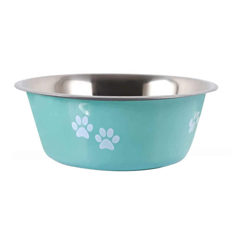 Stainless Steel Dog Bowl with non-slip base, paw print design, durable and stable feeding solution for Dogs & Cats.