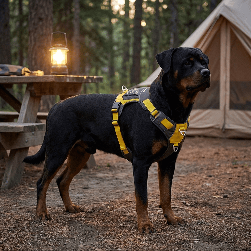 StayClose Dog Harness Vest worn by a Rottweiler, featuring secure anti-breakaway design for maximum comfort.