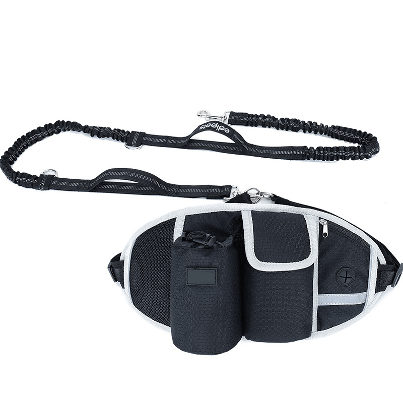 StridePro Hands-Free Dog Leash with bungee design and storage pockets for dogs & cats.