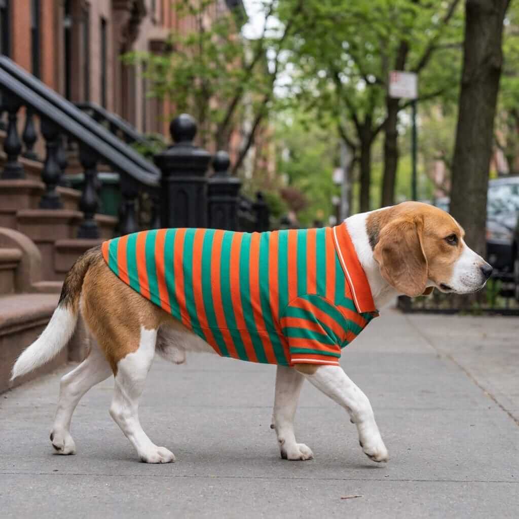 Striped Polo Shirt for dogs, featuring soft cotton, collared design, perfect for summer outings & Dogs & Cats brand.