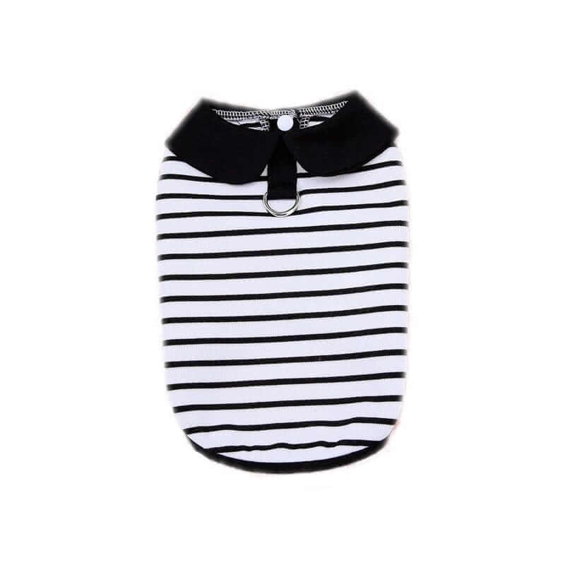 Striped Summer Pet T-Shirt Dress for Dogs & Cats, black and white striped design, breathable fabric, stylish and comfortable.