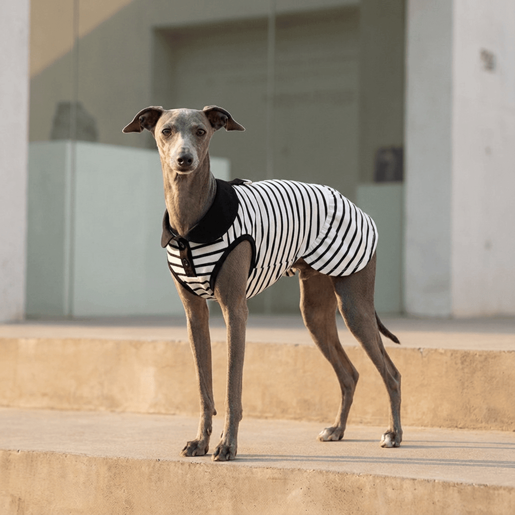 Striped Summer Pet T-Shirt Dress for Dogs & Cats, featuring breathable fabric and classic stripes, perfect for warm weather.