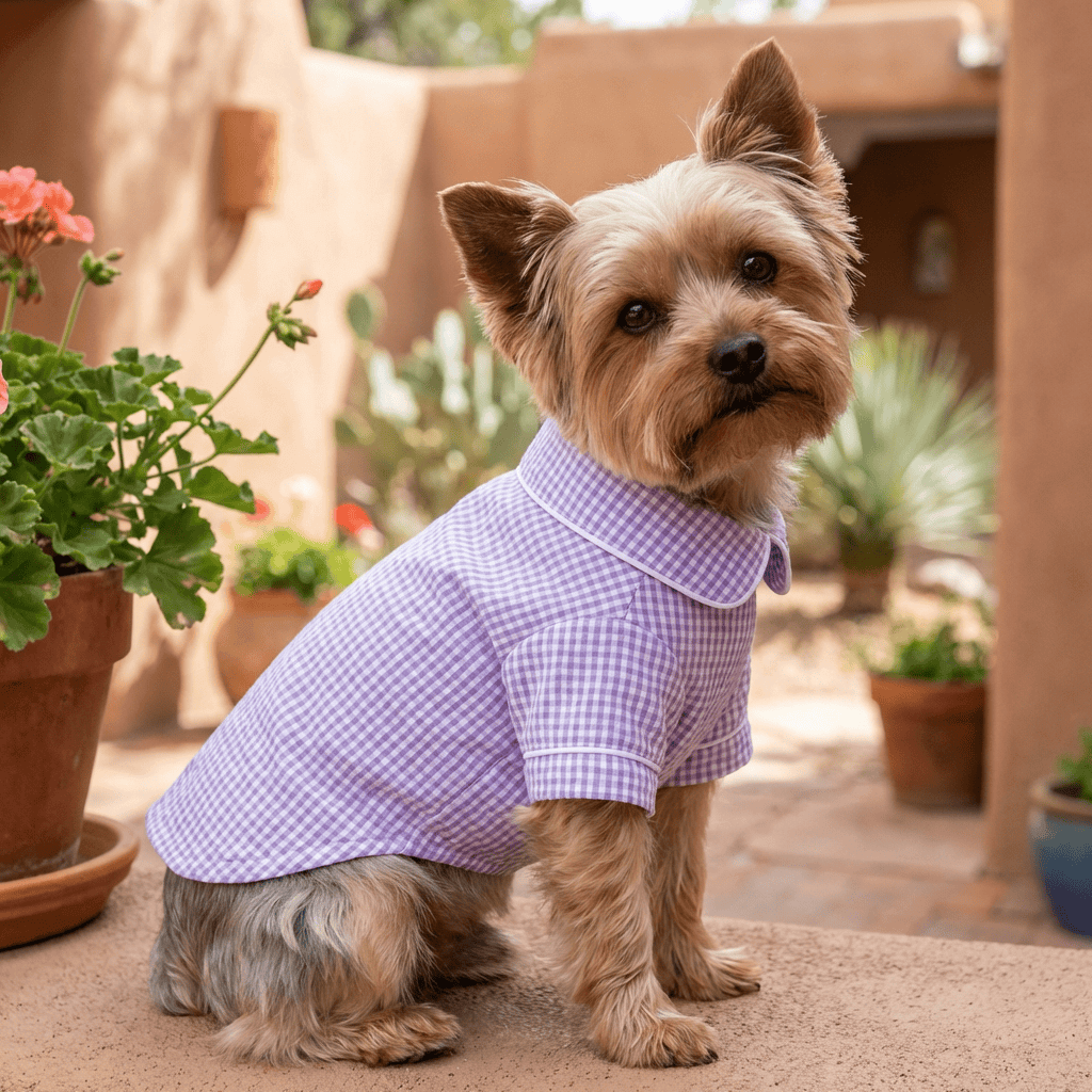 Summer Plaid Dog Pajamas for dogs and cats, soft and warm, breathable design, perfect for chilly weather.