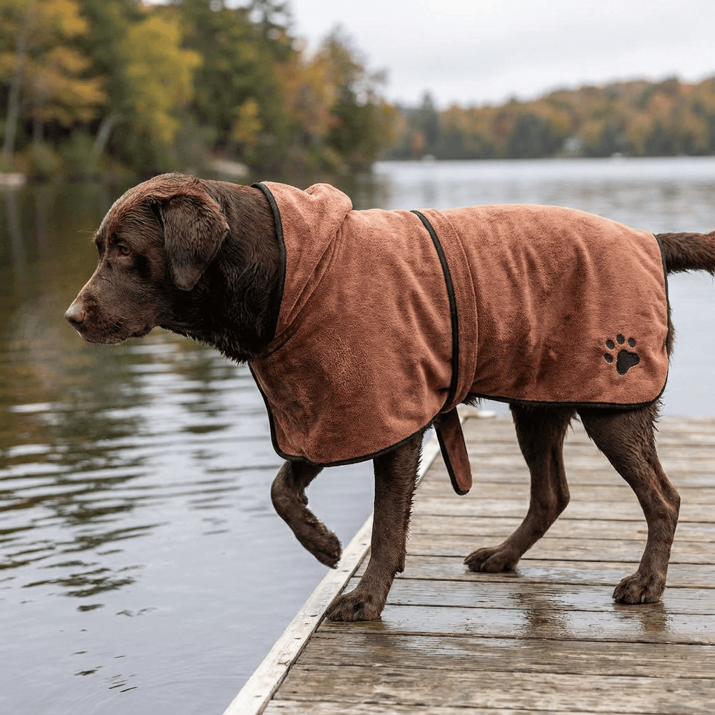 Super Absorbent Pet Bathrobe Towel for dogs and cats, extra soft, absorbent, snuggly, machine washable.