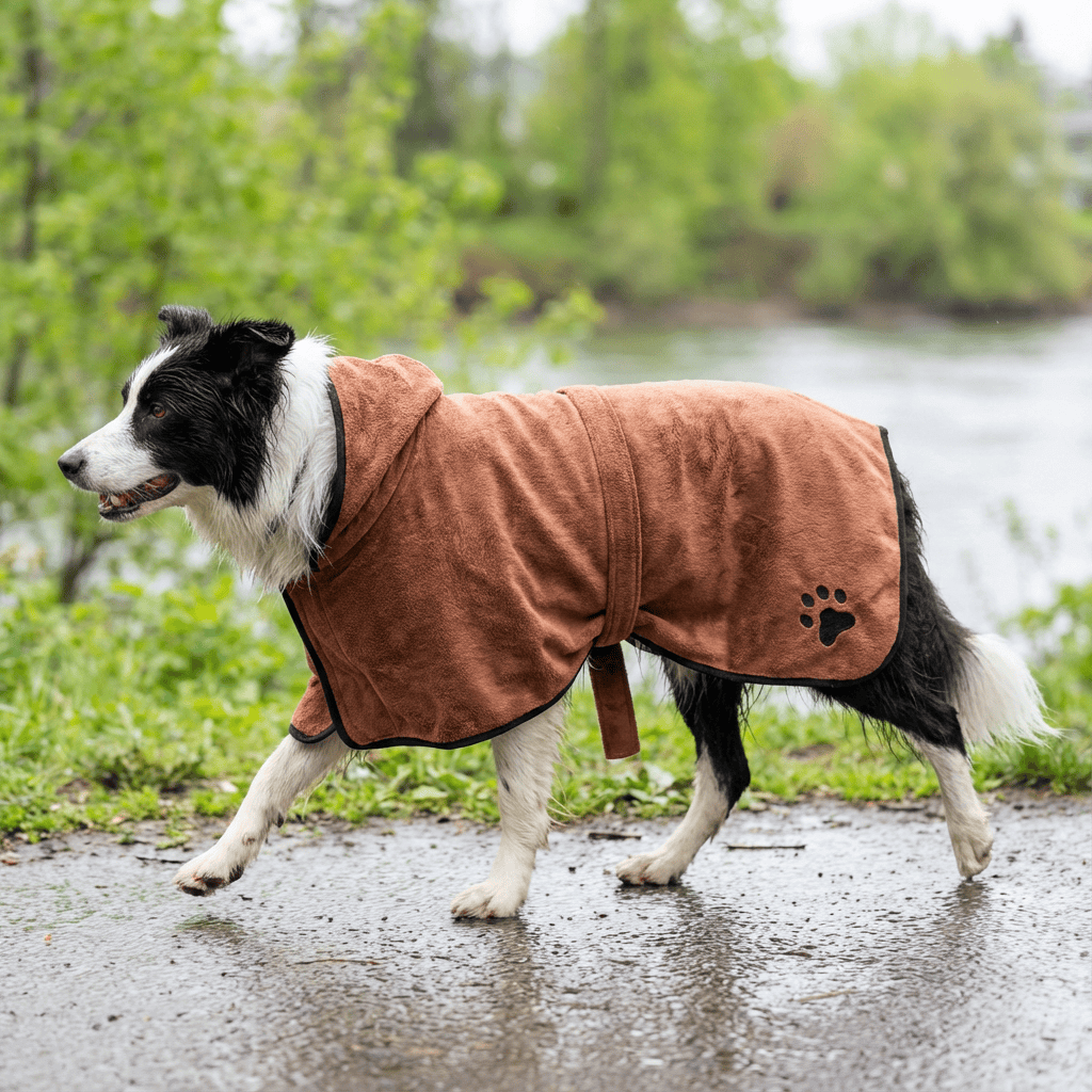 Super Absorbent Pet Bathrobe Towel for Dogs & Cats, soft and absorbent bathrobe keeping pets warm and dry.