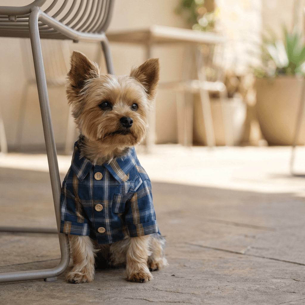 Teddy Plaid Dog Shirt for dogs, lightweight cotton, comfortable fit, by Dogs & Cats brand.