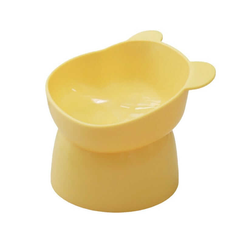 Tilted Pet Food Bowl - Yellow pet bowl with bear ears, designed for healthy eating for Dogs & Cats.