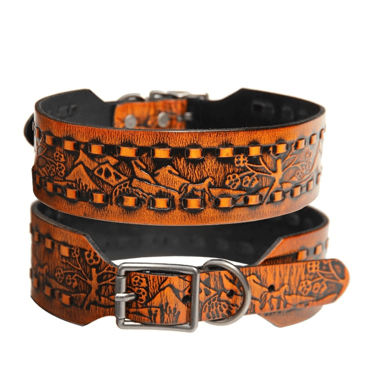 ToughSpike Leather Dog Collar: durable leather, studded design for large dogs, stylish accessory by Dogs & Cats.