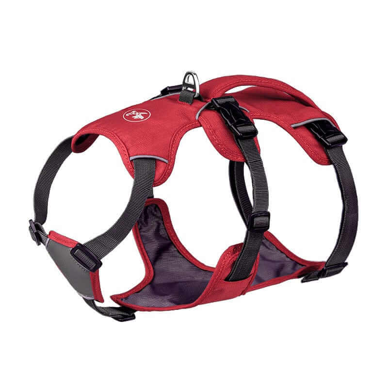 TrailSafe Waterproof Dog Harness in red, durable Oxford cloth, adjustable straps, perfect for active dogs, Dogs & Cats brand.