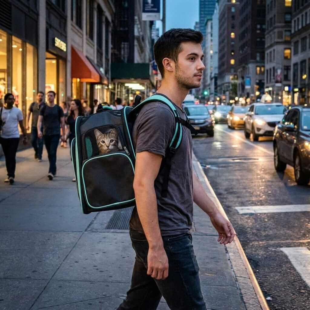 Travel Pet Trolley for dogs and cats, portable pet carrier with a spacious design for outdoor adventures.
