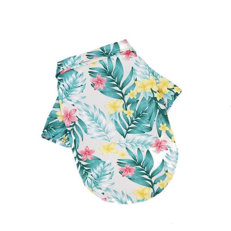 Tropical Hawaiian Pet Shirt featuring vibrant floral design, perfect for Dogs & Cats, ideal for warm weather outings.