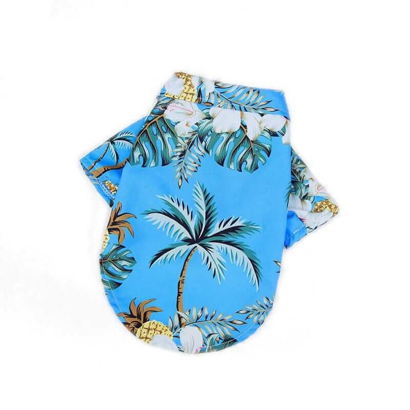 Tropical Hawaiian Pet Shirt for dogs and cats featuring vibrant palm tree and floral design, perfect for beach outings.