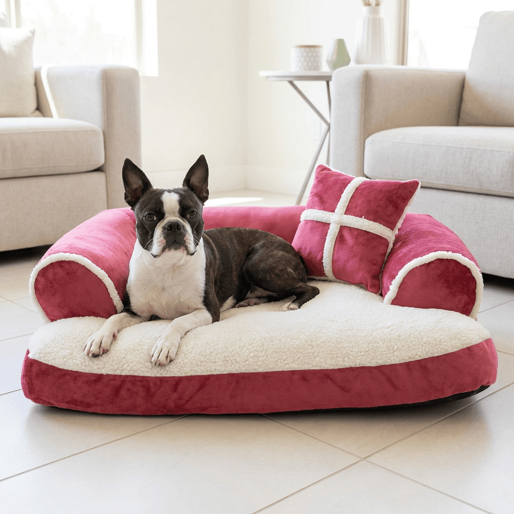 Ultimate Dog Bed plush design with cushioned support for dogs, featuring waterproof liner by Dogs & Cats.