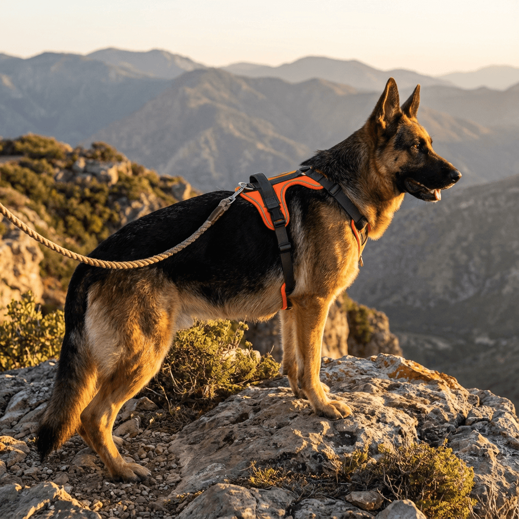 Ultimate Reflective No-Pull Dog Harness on a German Shepherd in nature, showcasing comfort and durability.