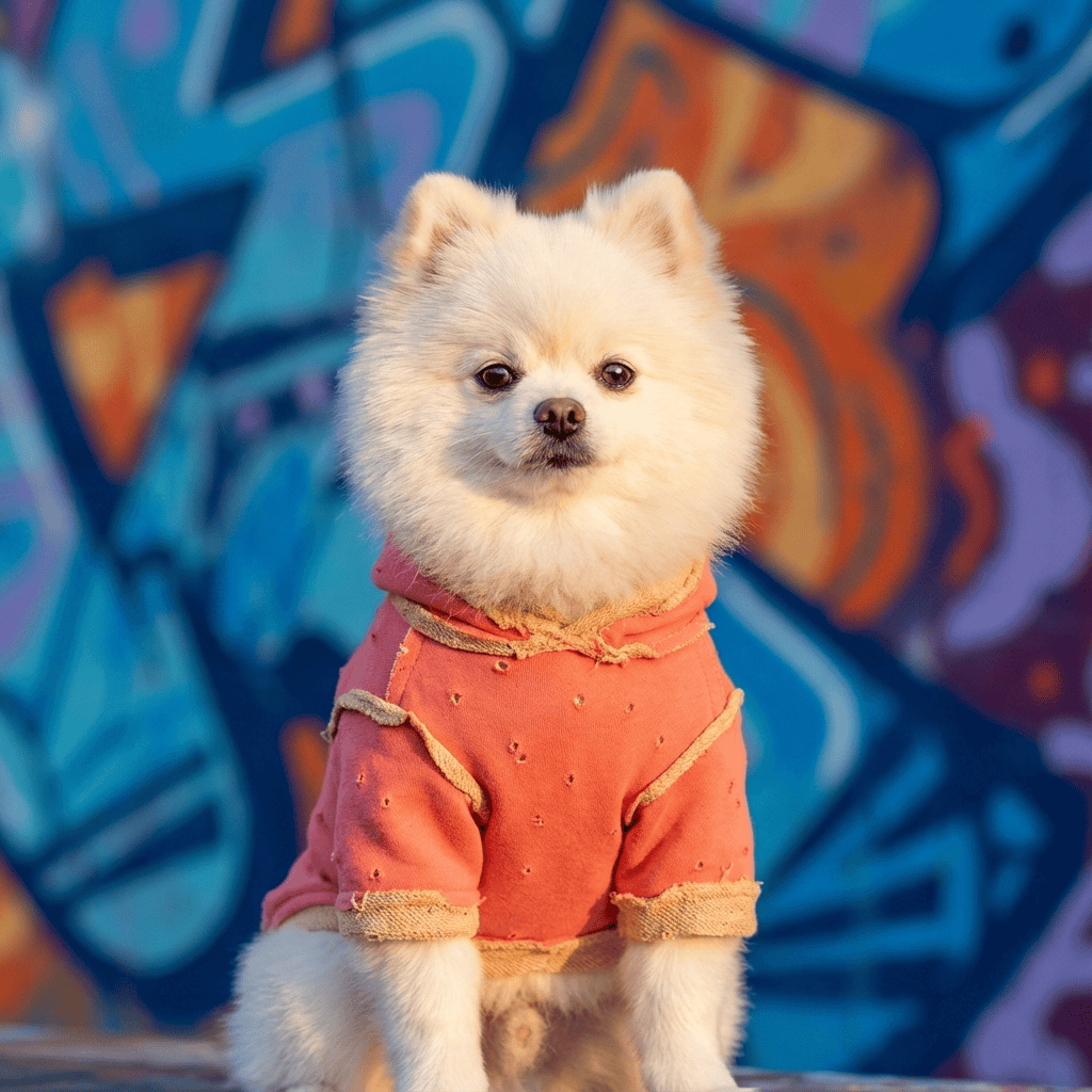 Urban Style Dog Hoodie for small dogs, lightweight with streetwear design, perfect for spring and fall comfort.