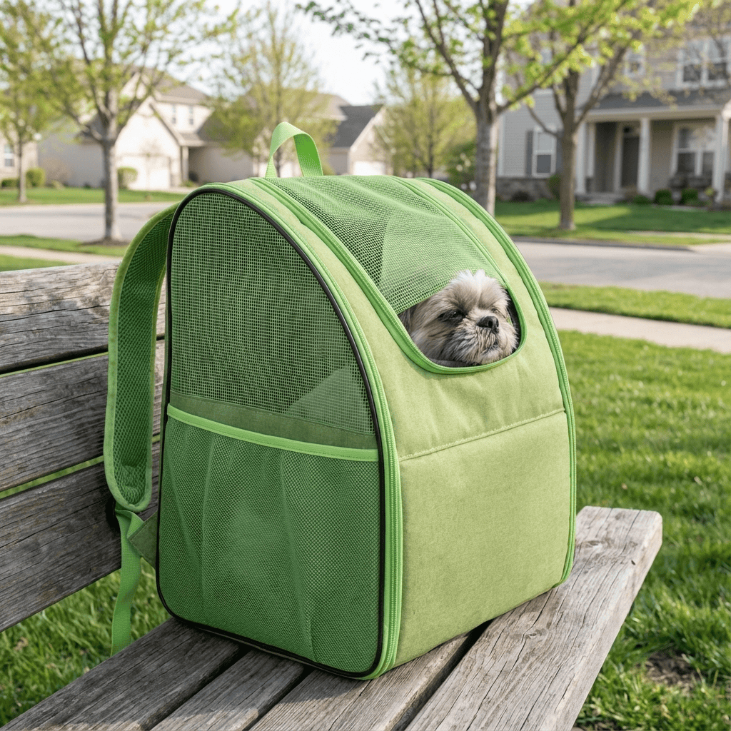 Ventura Pet Travel Backpack for dogs and cats with spacious interior and mesh ventilation outdoors.