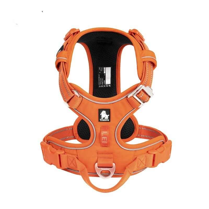 Voyager Reflective Dog Harness in vibrant orange, designed for safety, comfort, and visibility for dogs and cats.