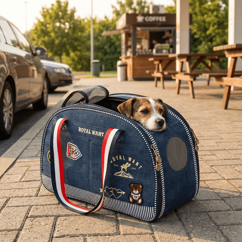 WanderPaws Pet Travel Bag for dogs and cats with breathable mesh, stylish design for traveling. Adventure awaits!