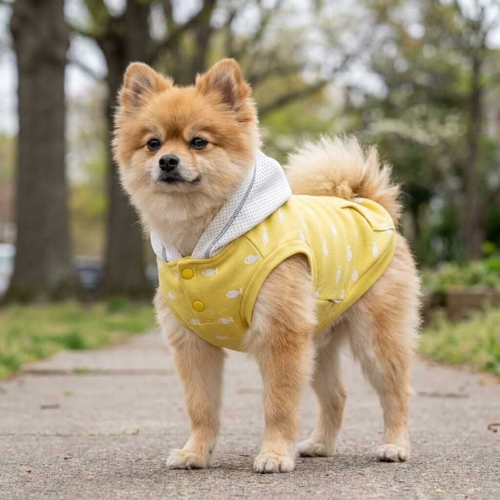 Warm Sleeveless Dog Hoodie for Dogs & Cats, featuring a cozy design and easy hook-and-loop tab for comfort and style.