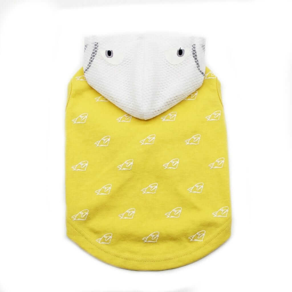 Warm Sleeveless Dog Hoodie for Dogs & Cats featuring a stylish yellow design and cozy hood for chilly weather.