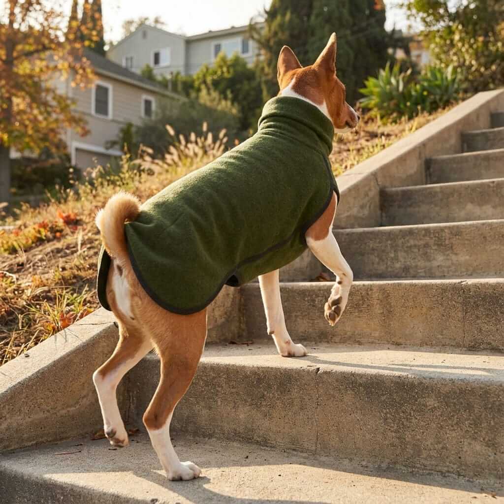 Dog wearing Winter High Collar Dog Sweater, a breathable, lightweight, and comfortable design for pets.