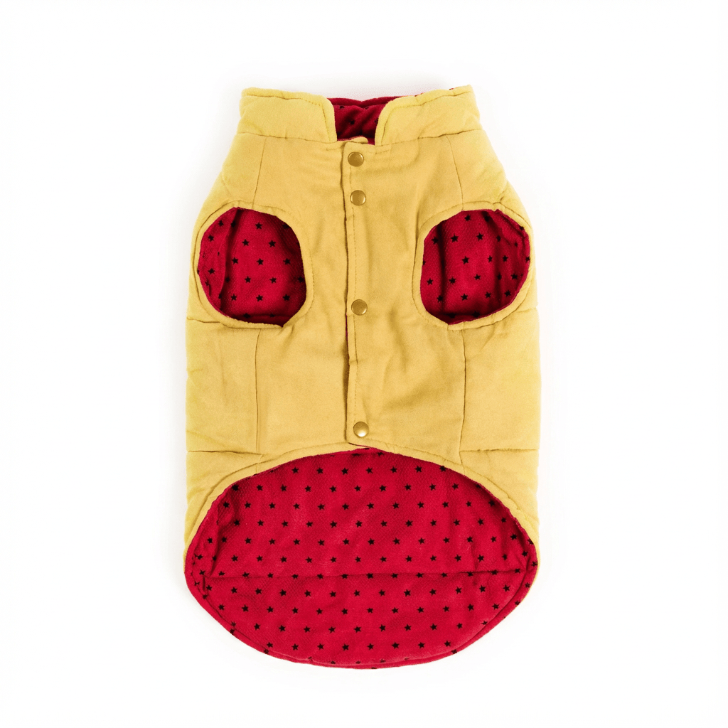 Winter Stars Double-sided Vest for dogs & cats, lightweight, breathable, cozy, stylish, featuring high neck and elasticated sleeves.