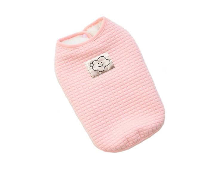 Always Cloudy Velvet Dog Vest Sweater in pink, soft fabric, lightweight, ideal for dogs & cats, by Dogs & Cats.