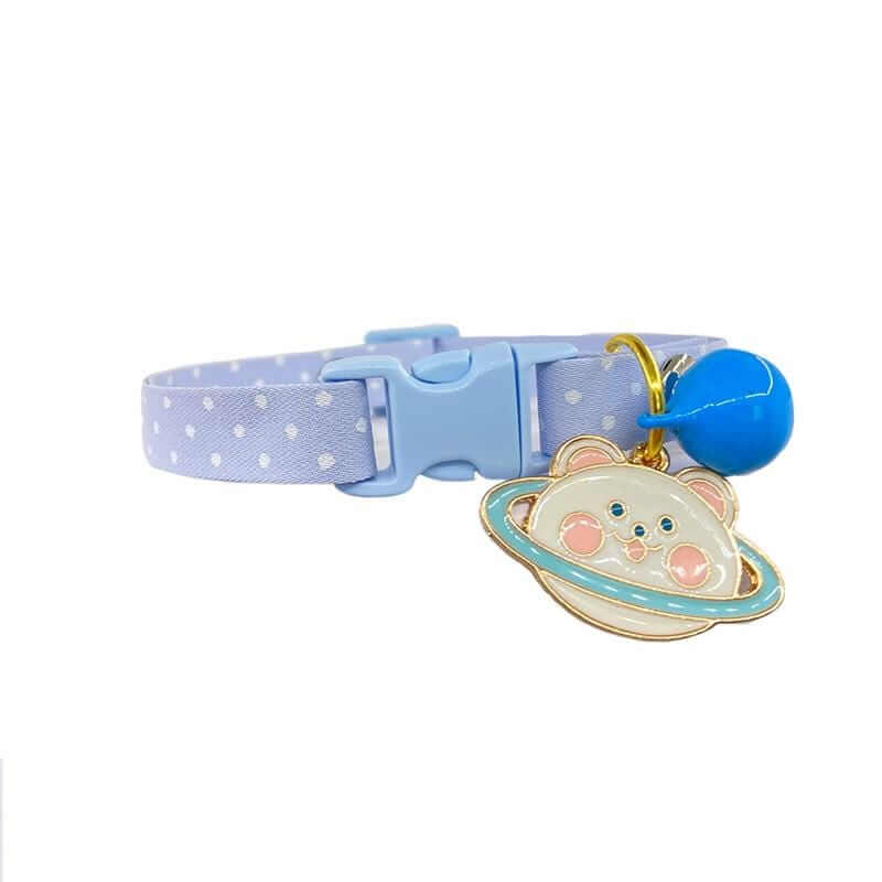 Buckle Closure Cat Bell Collar with a cute planet charm and a bell, featuring a soft blue design suitable for Cats.
