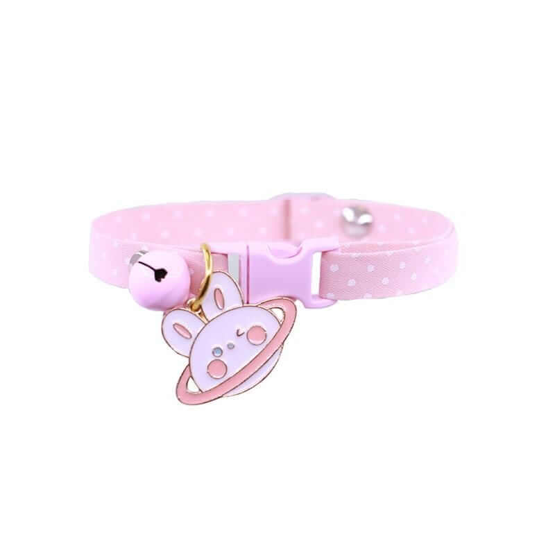 Buckle Closure Cat Bell Collar, pink with bunny charm, soft, comfortable, lightweight, Dogs & Cats brand.
