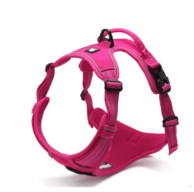 Comfortable Safety Harness for Dogs – pink nylon harness with comfortable handle and adjustable straps, perfect for sensitive dogs.
