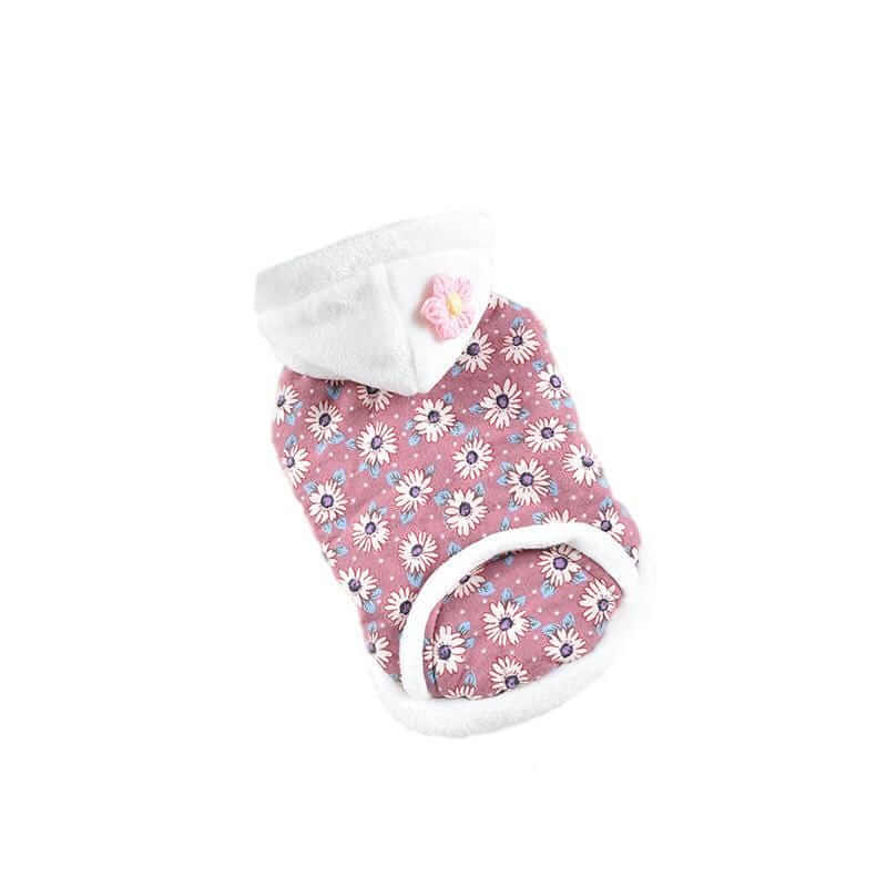 Daisy Flower Two-legged Dog Coat, cozy dog coat with hood, soft lining, breathable design by Dogs & Cats.