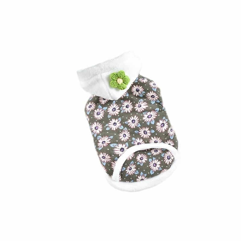 Daisy Flower Two-legged Dog Coat featuring a soft lining, breathable hooded neckline, and floral design for warmth and comfort.