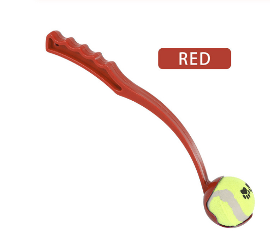 Dog Ball Thrower by Dogs & Cats, red portable design for long throws, comfortable grip and easy pickup.