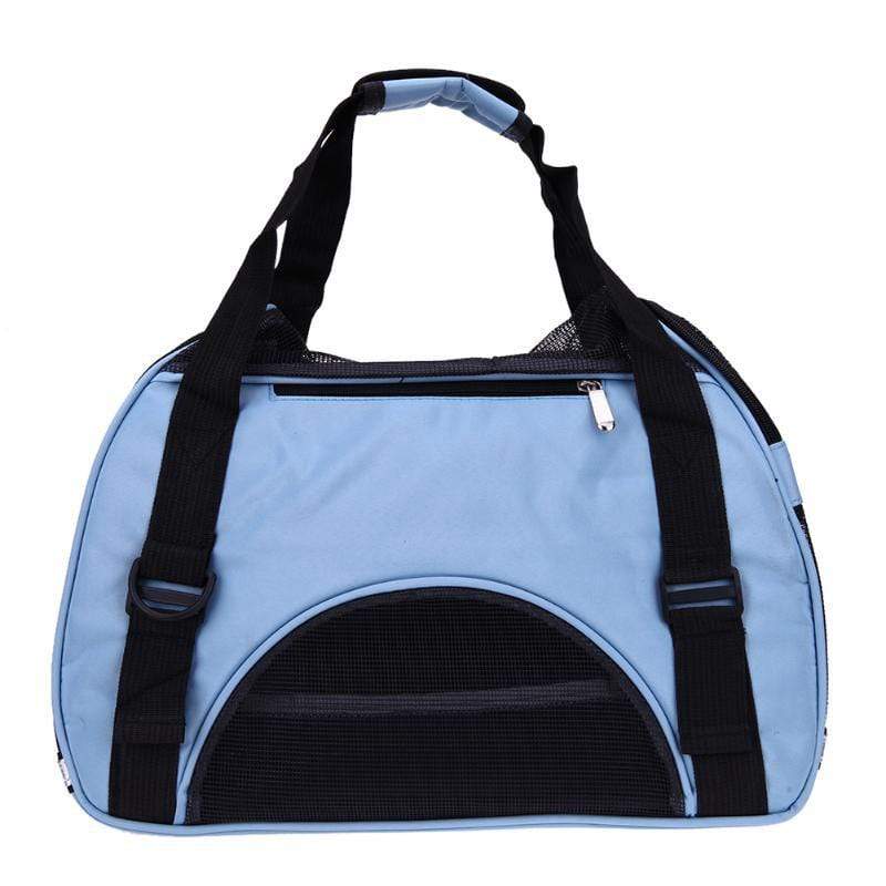 Easy & Comfortable Pet Carrier Bag in blue with sturdy straps and ventilation features for dogs & cats.