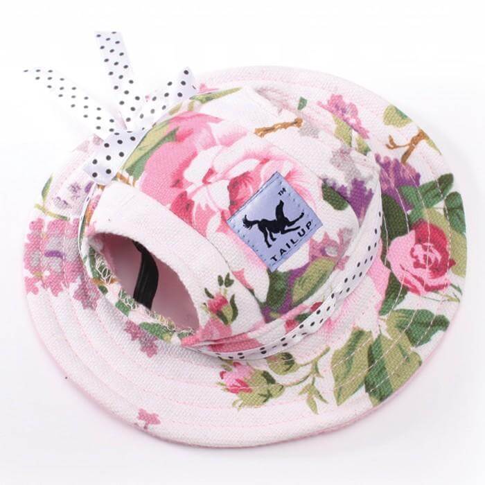 Floral Mesh Breathable Sun Hat for Dogs & Cats, featuring floral pattern, adjustable fit, breathable mesh.