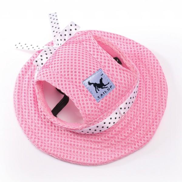 Floral Mesh Breathable Sun Hat for Dogs & Cats with adjustable fit and breathable mesh in pink.