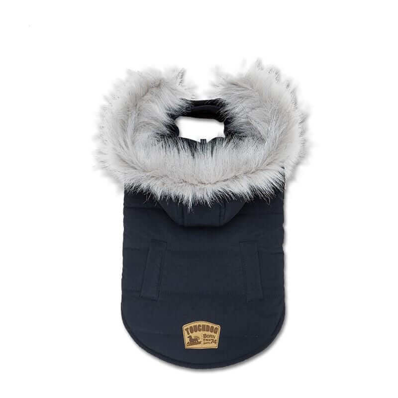 Fur Trim Hood Padded Coat - Stylish dog coat with faux fur trim hood, perfect for keeping dogs cozy and warm.