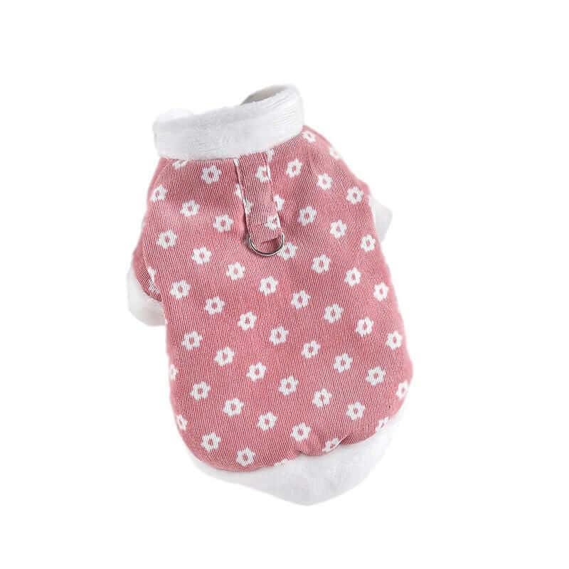 Furry Fiesta Corduroy Winter Dog Coat, floral design, lightweight, breathable fabric for dogs and cats.