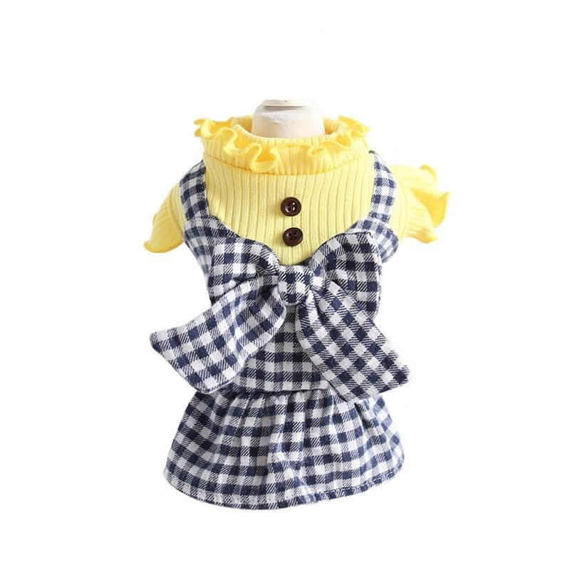 Fuzzy Wuzzy Plaid Skirt for dogs and cats, featuring breathable fabric, lightweight design, and stylish plaid pattern.