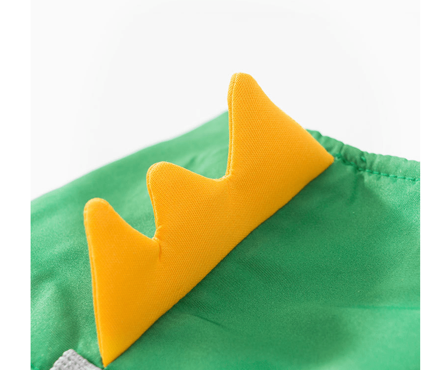 Green Dino Puppy Harness Set features a playful yellow dinosaur spike design on a comfortable green harness.