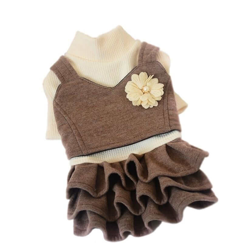 Lapel Flower Ruffle Dog Dress for Dogs & Cats, features soft fabric, lightweight feel, easy to put on, comfortable.