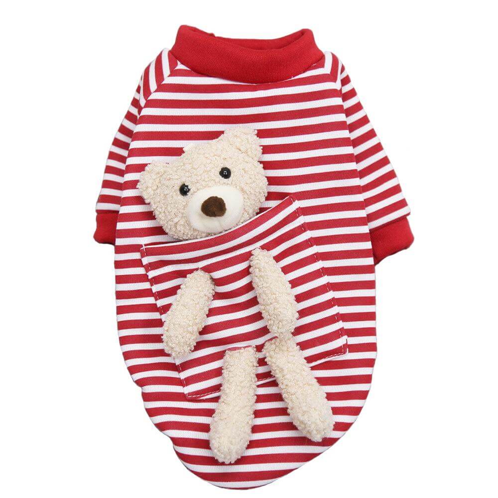My Teddy Bear Small Dog Sweater features a teddy design, breathable cotton, and eco-friendly colors for dogs.